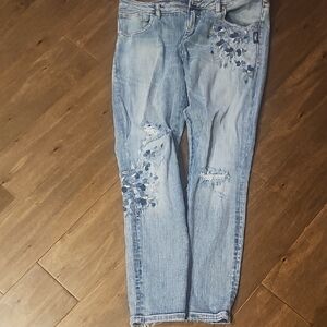 Silver Jeans Light Blue Floral Embroidered Straight Leg Jeans